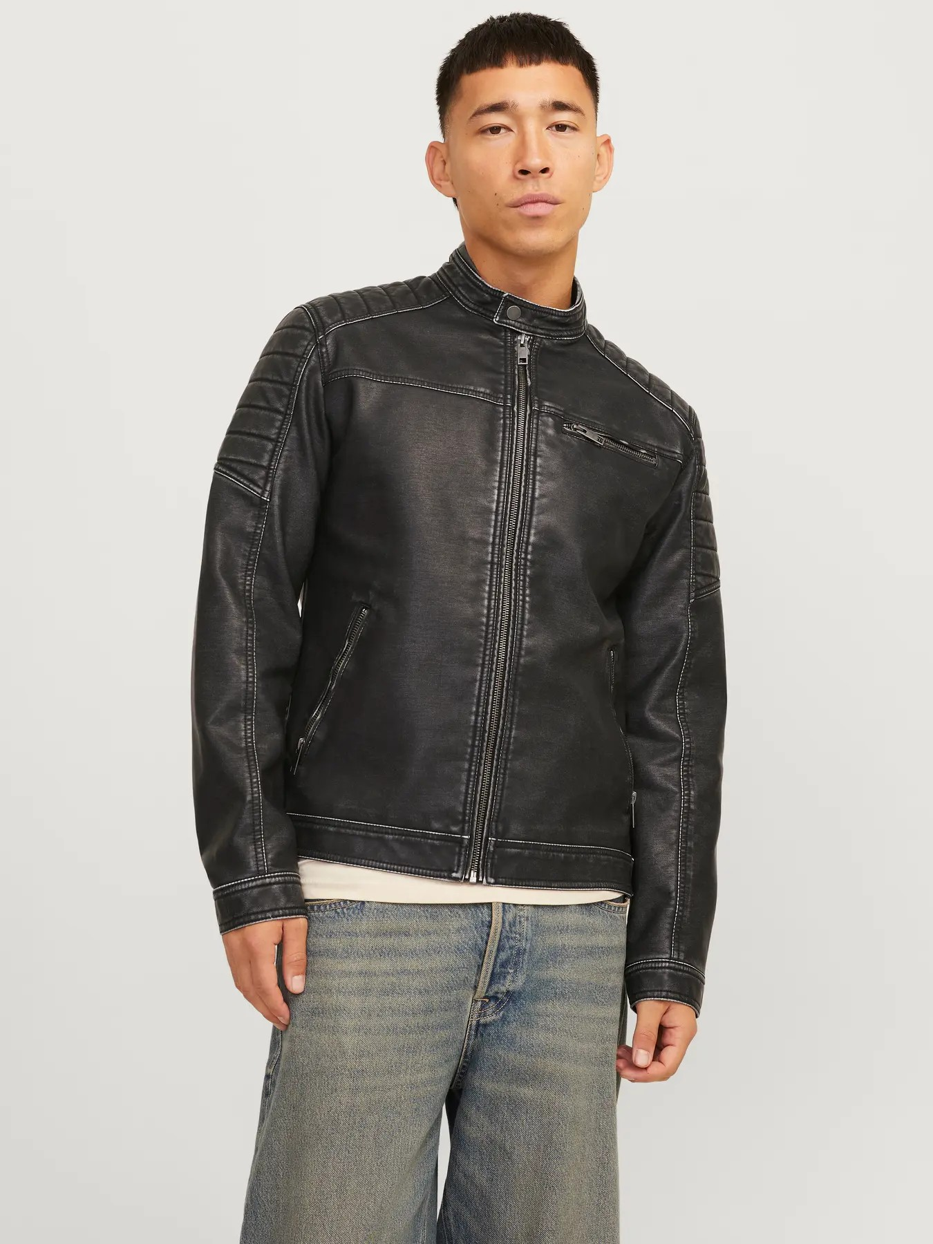 JJEROCKY WASHED PU JACKET NOOS 12273226-BLACK