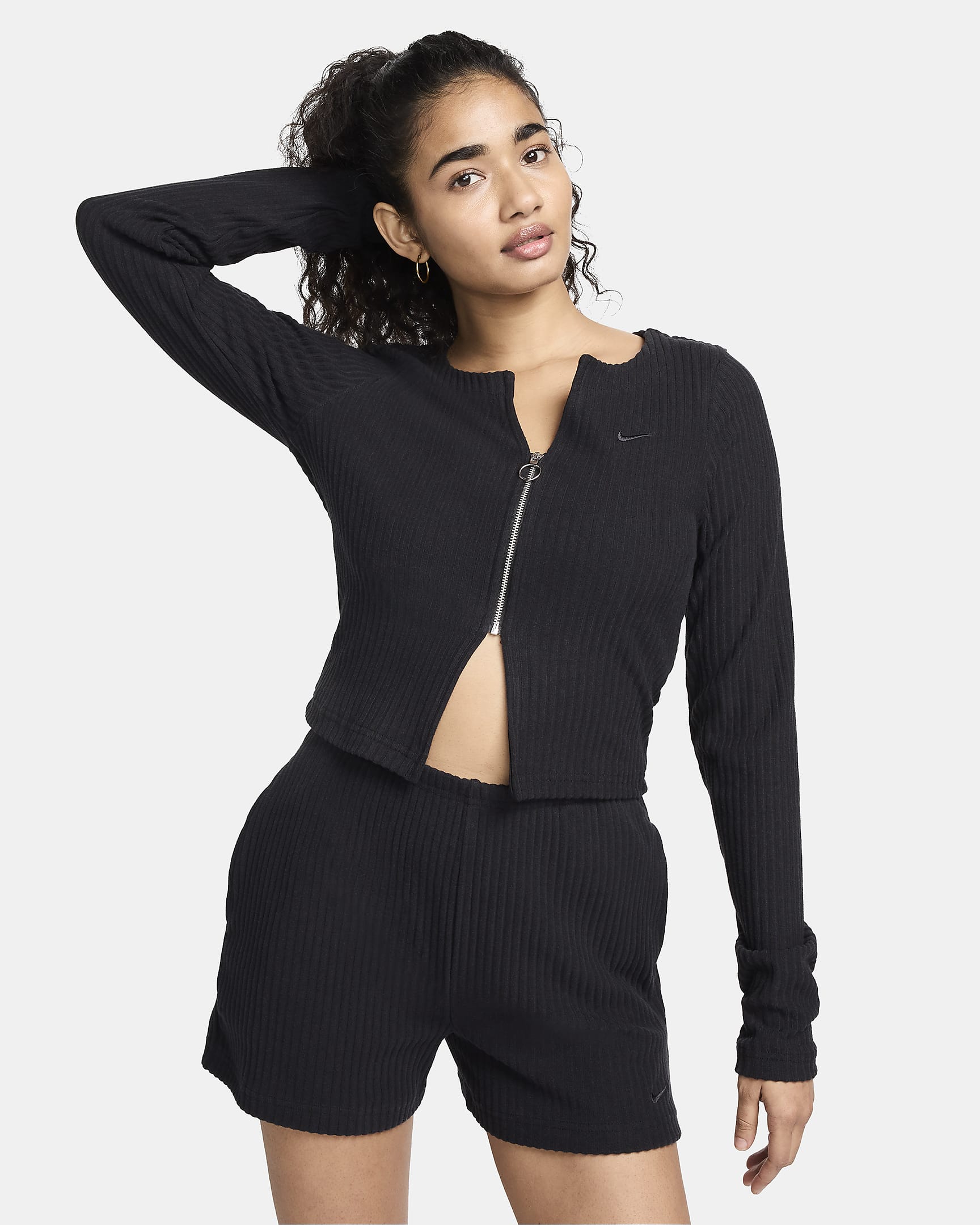 Cardigan Full-Zip Nike Sportswear Chill Rib FN3682-010 33% rayon/32% acrilico/31% cotone/4% spandex